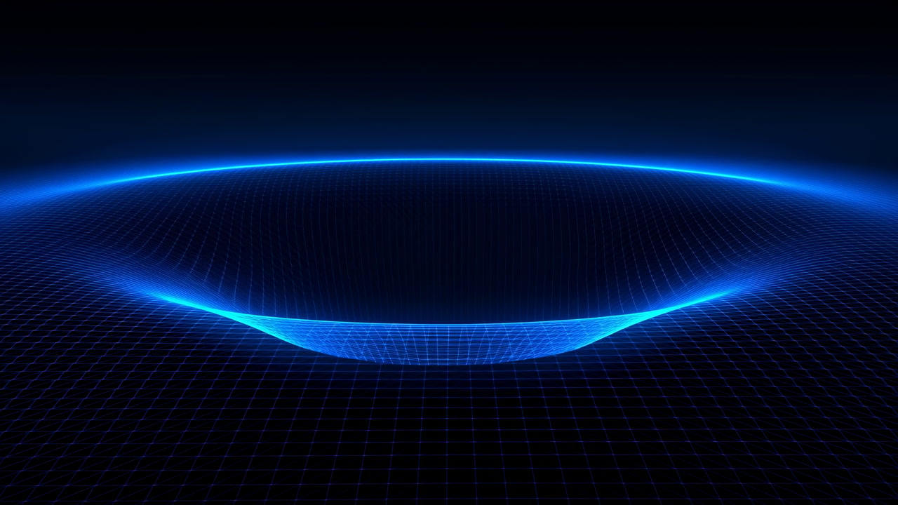 Glowing Blue Halo Ring Hovering Above Grid Surface, Circular Neon Rim With Soft Reflection, Subtle Pulse