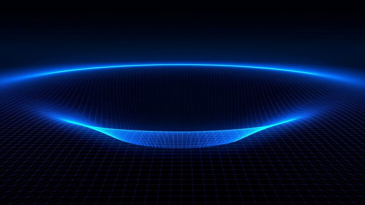 Glowing Blue Halo Ring Hovering Above Grid Surface, Circular Neon Rim With Soft Reflection, Subtle Pulse