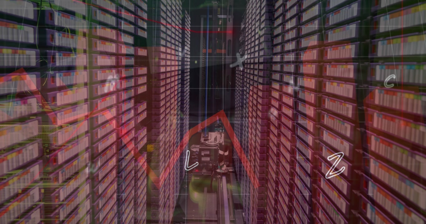 Animation du traitement de données dans une salle de serveurs