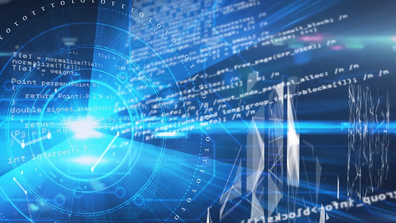 검은색 배경에 있는 데이터 처리 및 모양의 애니메이션