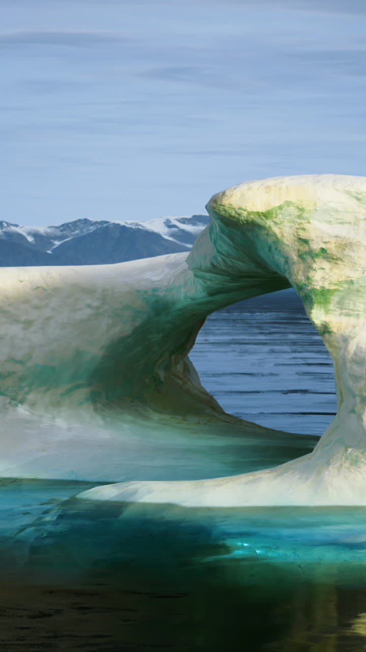 Unique ice formation in a serene arctic landscape during daytime hours