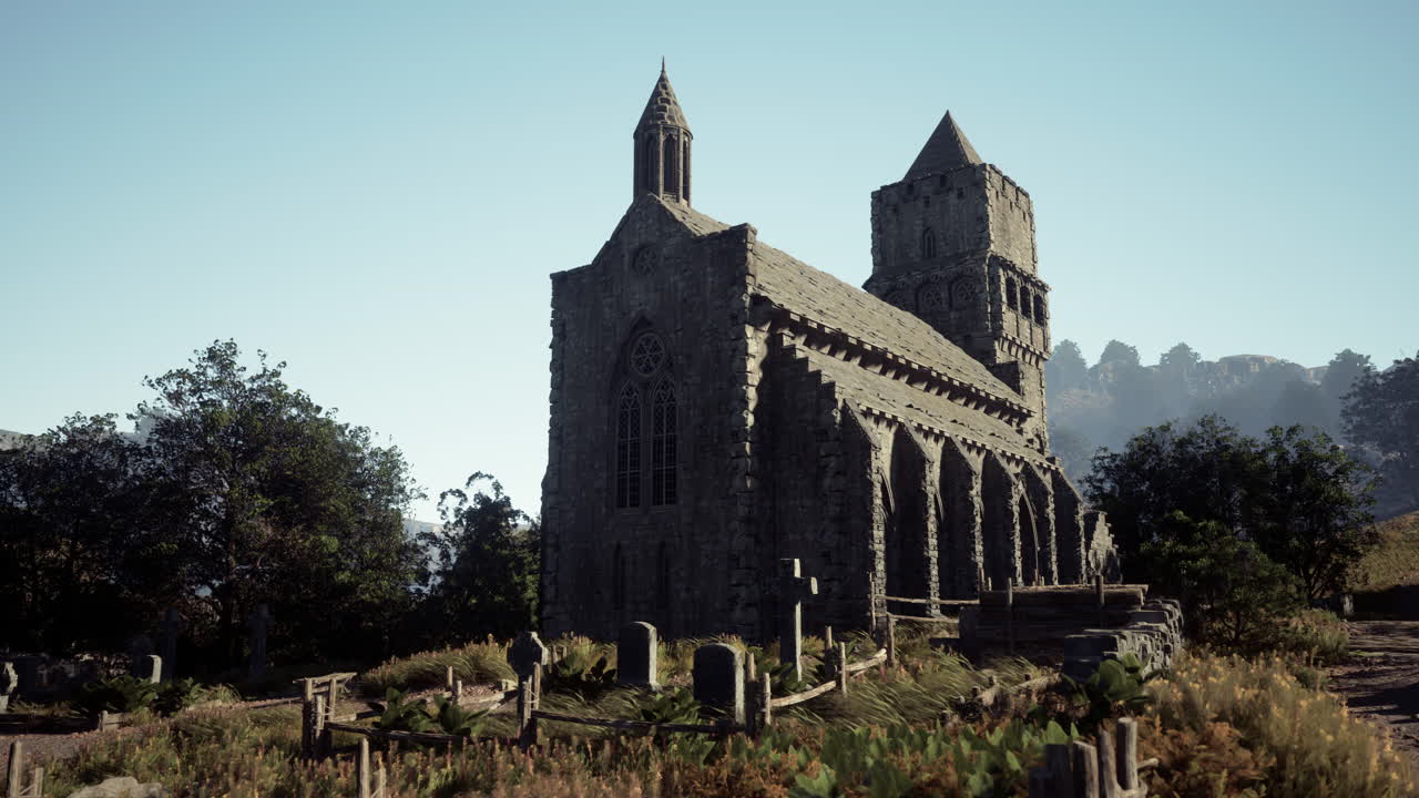 antigua iglesia de piedra en un paisaje montañoso