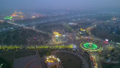 Aerial-view-of-1090-Chauraha-Gomti-Nagar,-DR-AMBEDKAR-DWAR,-Lucknow-metro-and-Lucknow-charbagh-railway-station-and-Lucknow-city