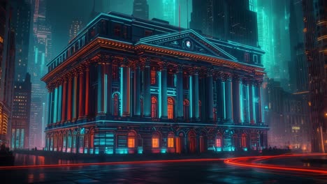 futuristic city building at night