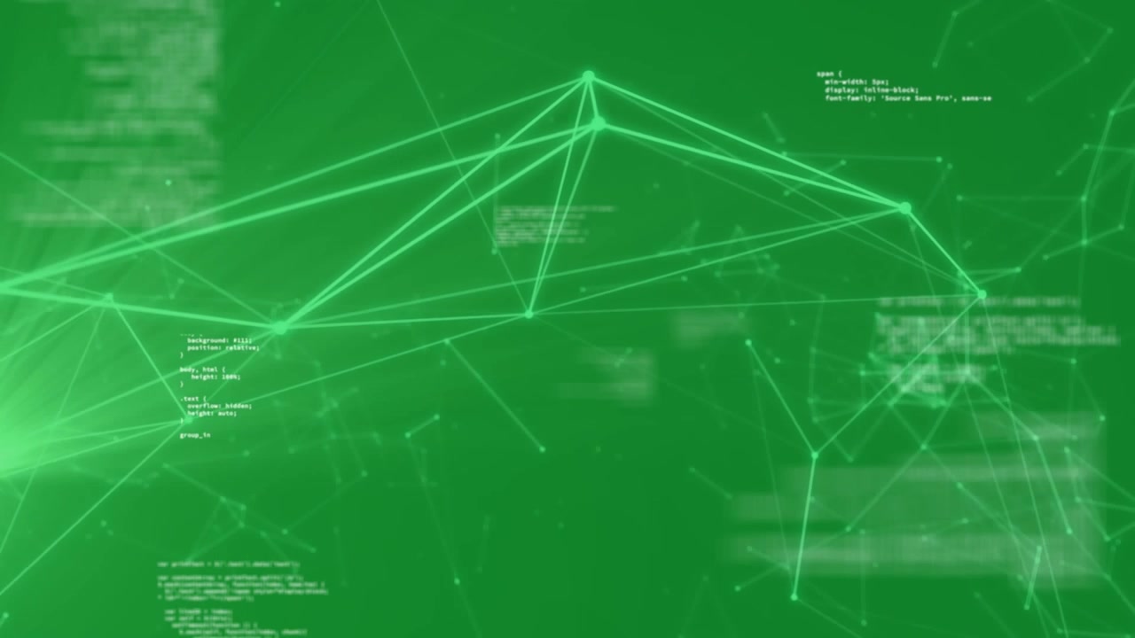 Animation of network of connections with data processing on green background