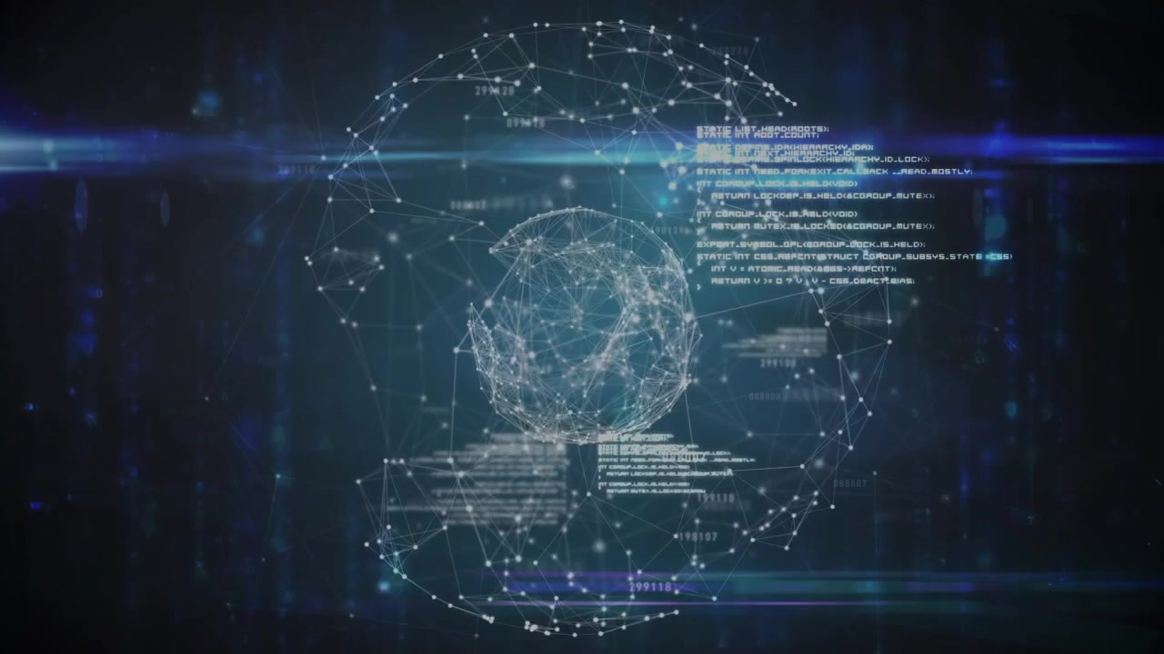 The global business community is represented by a hologram in this digital animation