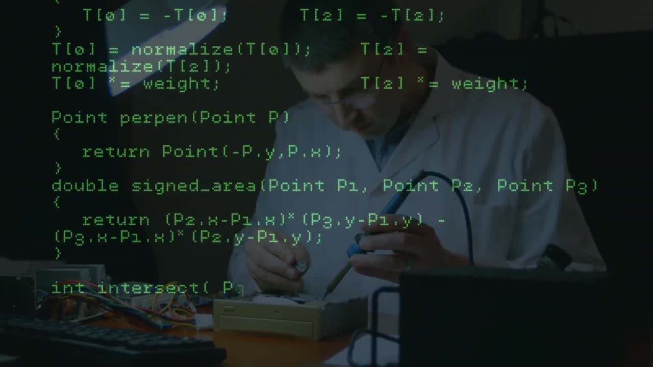 animación de procesamiento de datos sobre científico caucásico masculino