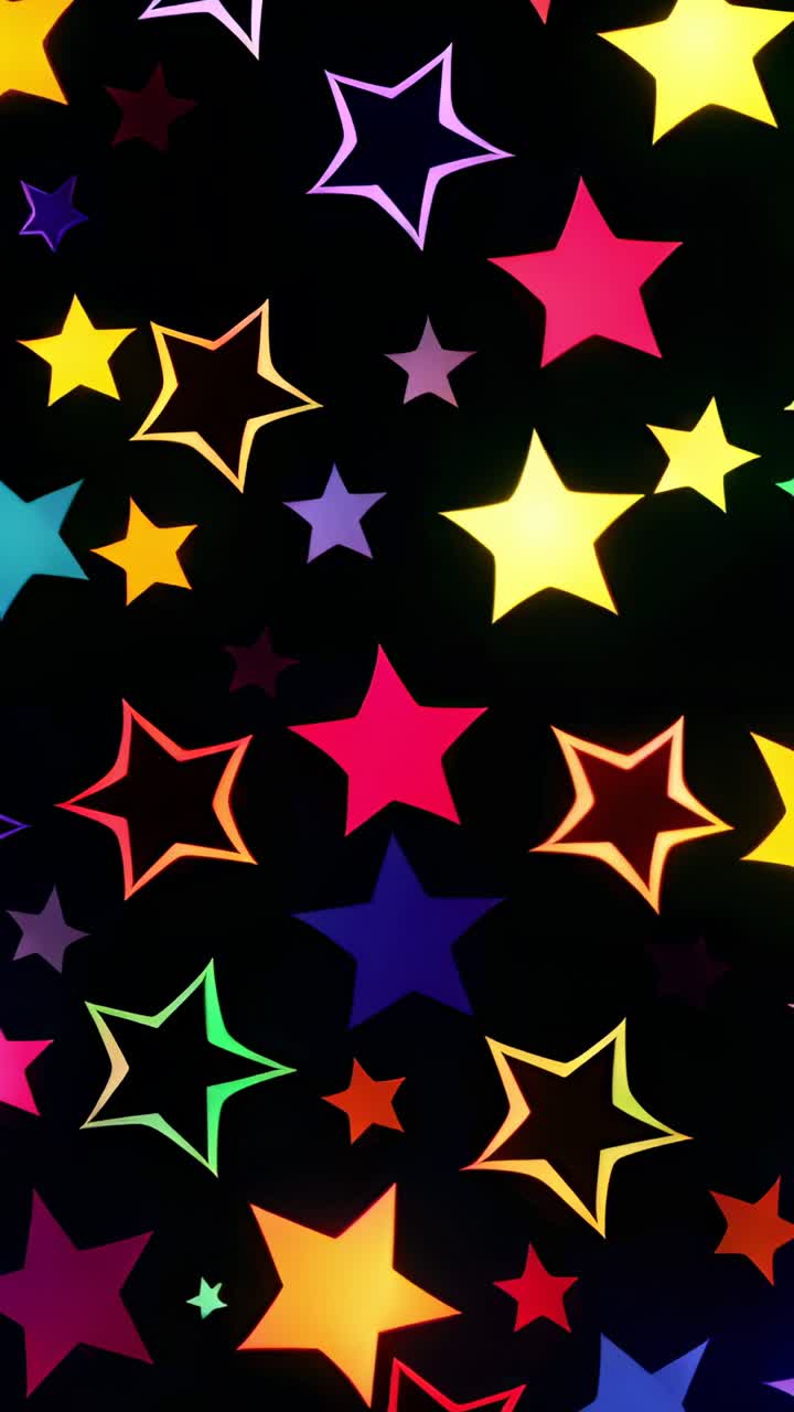 Vertical video: Starting display showing colorful stars on black background staying static
