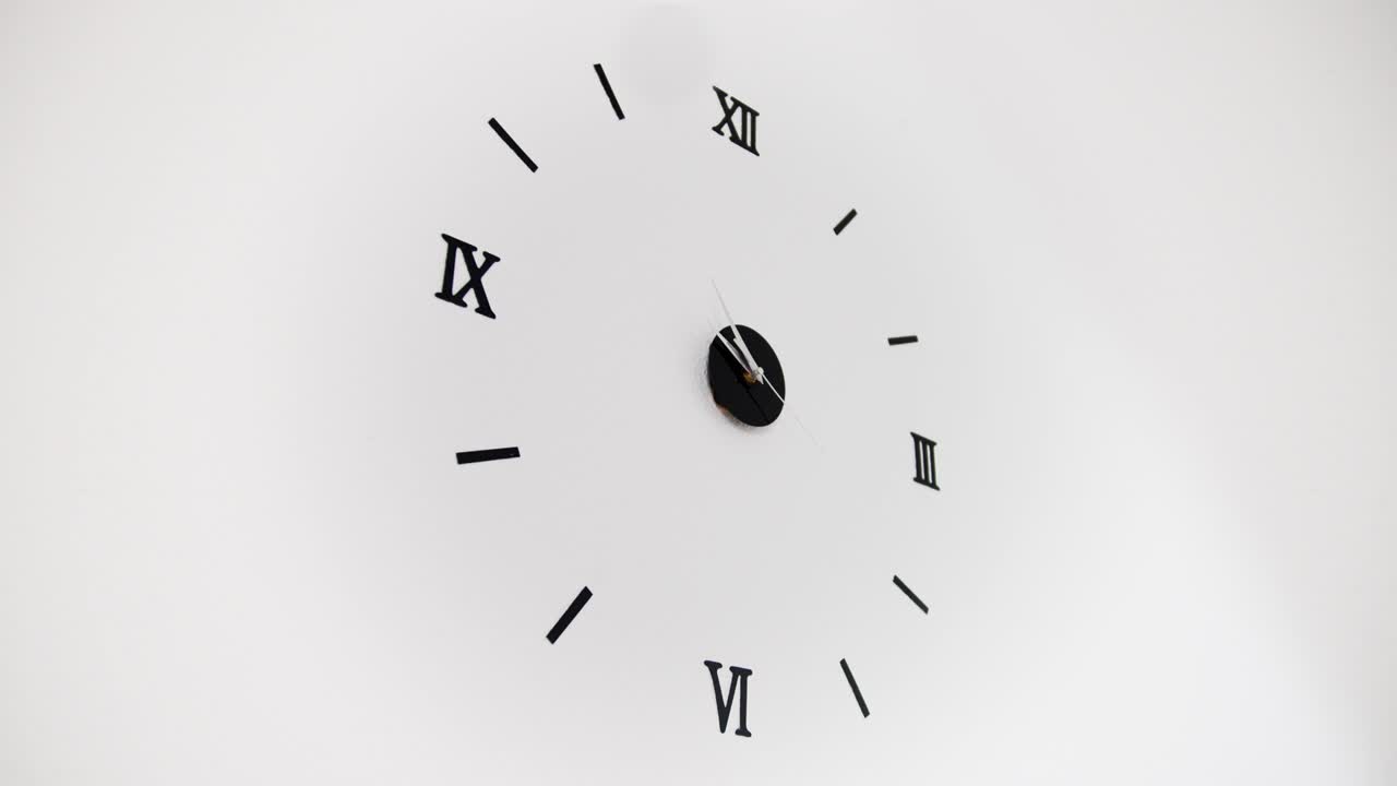 Clock on white background and movement of clock hands. Time lapse clock with three arrow hands moving fast