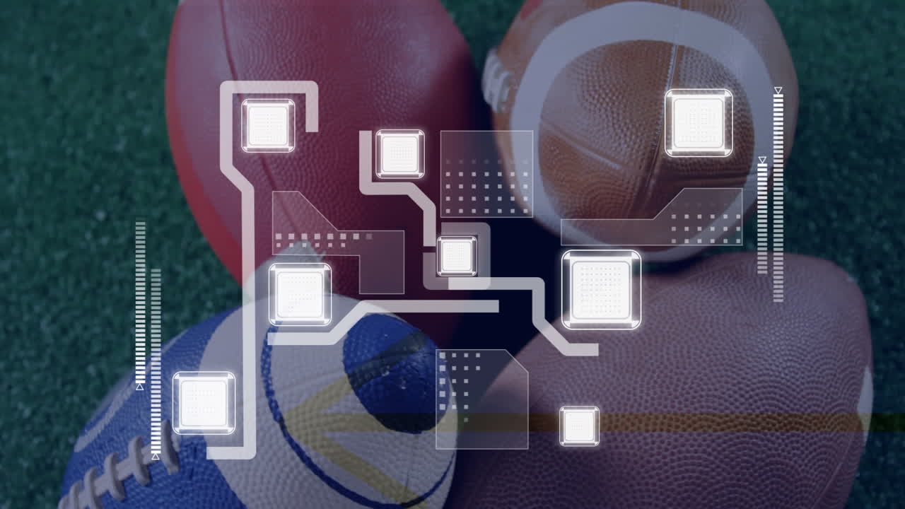 animación del procesamiento de datos financieros sobre pelotas de fútbol.