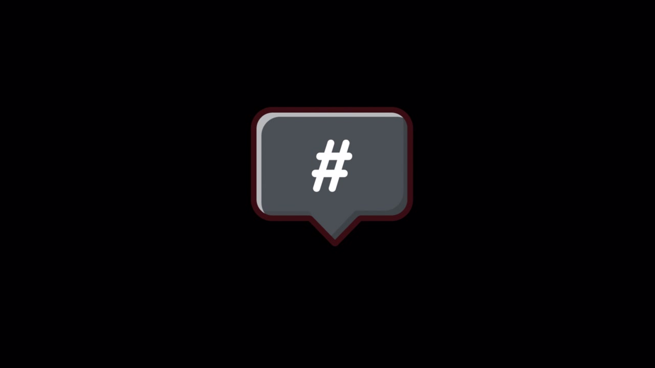 Icona hashtag in nuvoletta di dialogo su sfondo nero