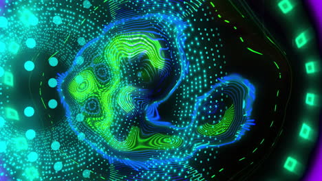 túnel azul parpadeante de puntos de luz sobre luces de datos distorsionadas sobre un fondo negro