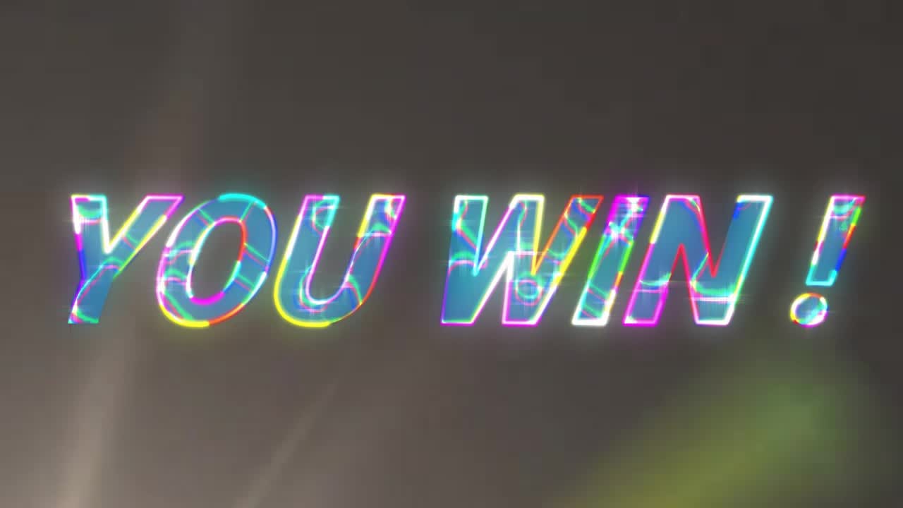 Testo neon con effetto glitch che fluttua su uno schermo scuro, mostrando contorni arcobaleno con motivi a increspatura.