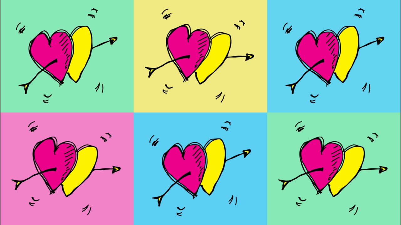 아이들이 사랑의 주제로 팝 아트를 그림 그리는 원활한 배경