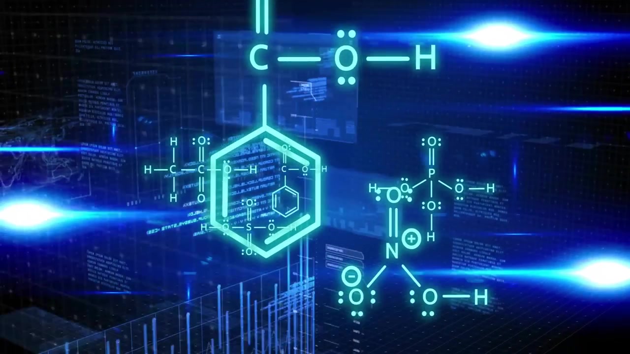 Animation of scientific data processing on dark background