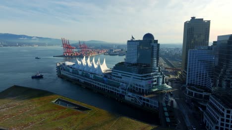 Canada-Place-Complex-Building-Imposing-Along-Burrard-Inlet-In-Vancouver,-British-Columbia,-Canada