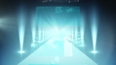 animación de alfombras, luces escénicas y pantallas con diversos datos
