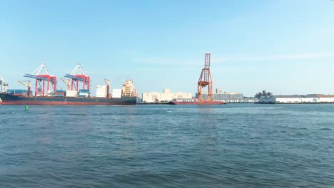 brooklyn harbor with industrial vessel, motion view