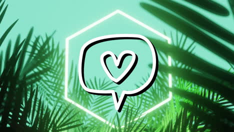 animación del icono del corazón en la burbuja de habla sobre el fondo de la hoja