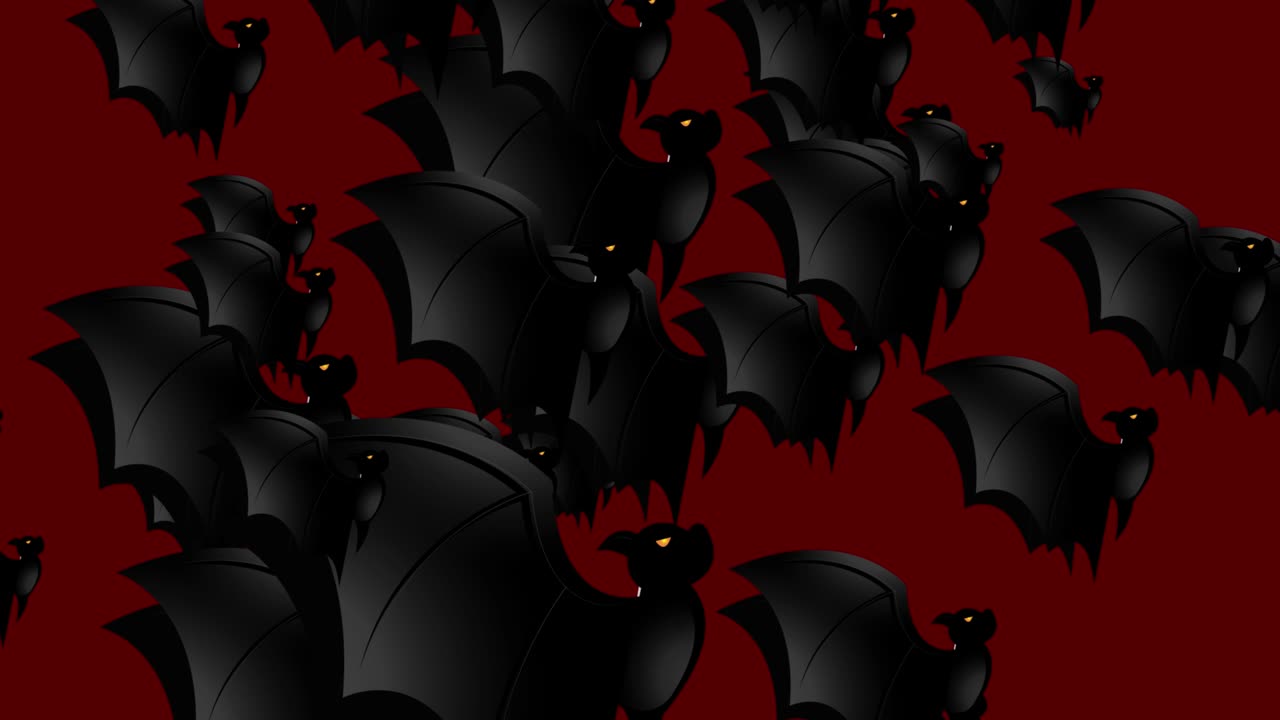 Halloween Bat - Halloween concept - Bats flapping their wings upwards -  Loopable - Hundreds of bat rush upwards - Halloween - Halloween flying bats endless loop - Bat Loopable - Red Background - Black Color - А flock of bats