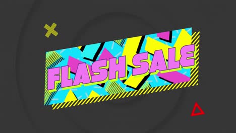 Animation-of-flash-sale-text-on-retro-speech-bubble-with-abstract-shapes