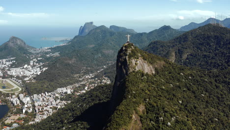 christ the redeemer statue on the corcovado hill aerial panorama in rio de janeiro