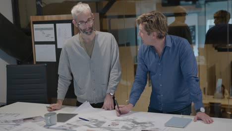 two mature colleagues working on architectural project in the office