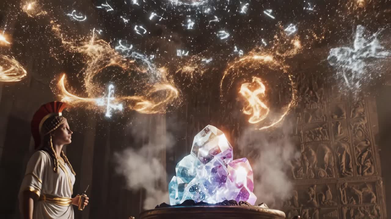 Ancient Ritual with Crystals and Magic Symbols
