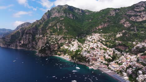 amazing hyperlapse above positano beach town, amalfi coast drone