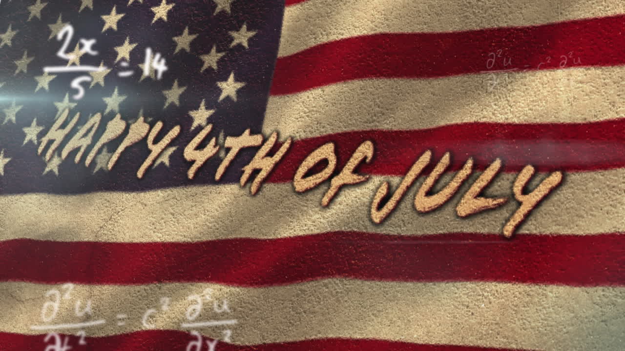 animación del texto del día de la independencia sobre la bandera de américa