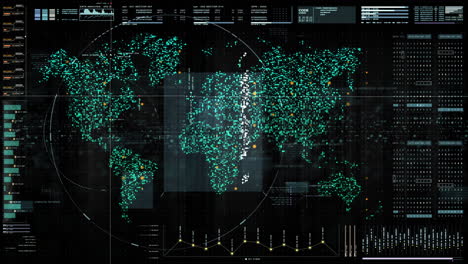 Futuristische-Globale-Kommunikation-über-Breitband-Internetverbindungen-Zwischen-Städten-Auf-Der-Ganzen-Welt-Mit-Matrix-Partikel-Kontinentkarte-Für-Head-Up-Display-Hintergrund