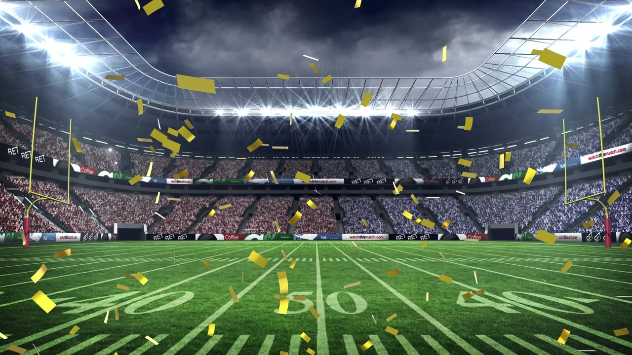 Animation of confetti falling over stadium