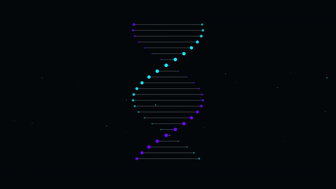 Rotating Digital DNA Double Helix Animation on Dark Background
