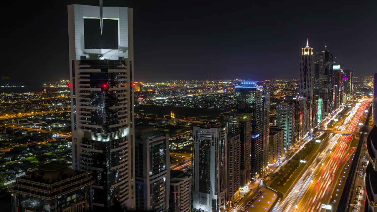 Dubai Timelapse of City Night Traffic With Light Trails From Cars