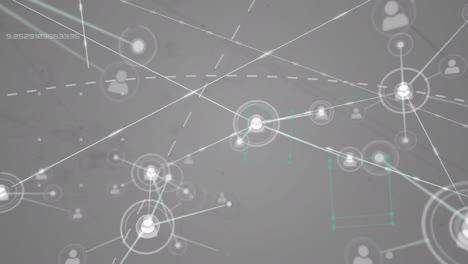 animation of network of connections with people icons over grey background