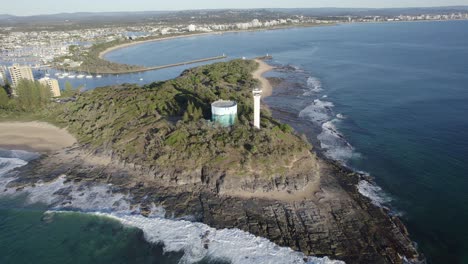 aerial view of point cartwright lighthouse in mooloolaba, queensland, australia