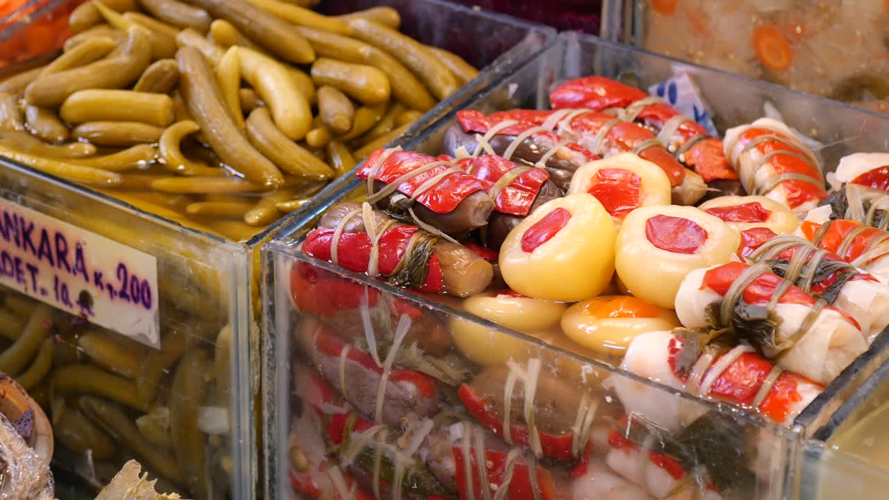 Assortment of Pickled Vegetables at a Turkish Market