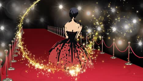 animation of fashion drawing of model on red carpet