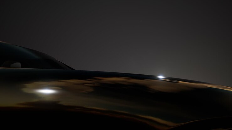 auto sportiva di lusso in uno studio buio con luci brillanti