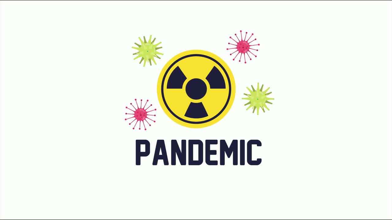 팬데 단어와 주의 신호와 함께 covid-19 입자