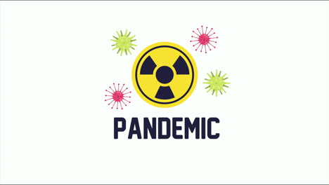 pandemic word and covid19 particles with caution signals