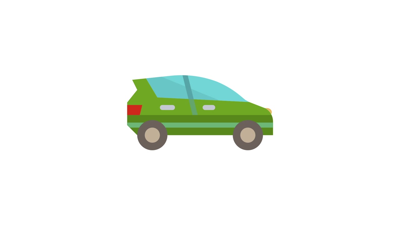 Animazione di un'auto verde che si assembla e si allontana