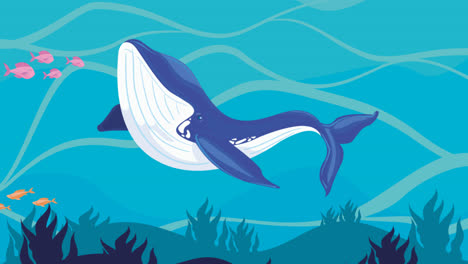 una animación de un cartel del día mundial del océano con una ballena