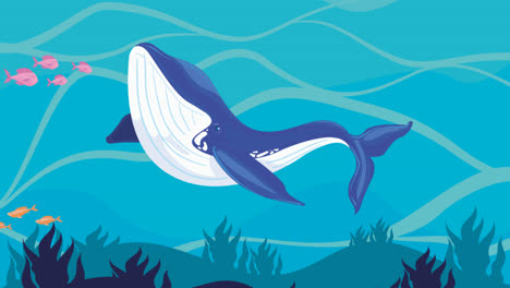 una animación de un cartel del día mundial del océano con una ballena