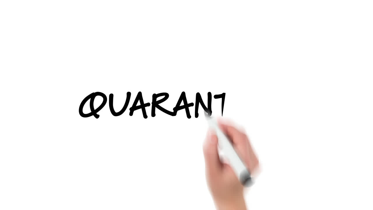 네 개의 애니메이션 검은색 코로나바이러스 격리 단어  ⁇