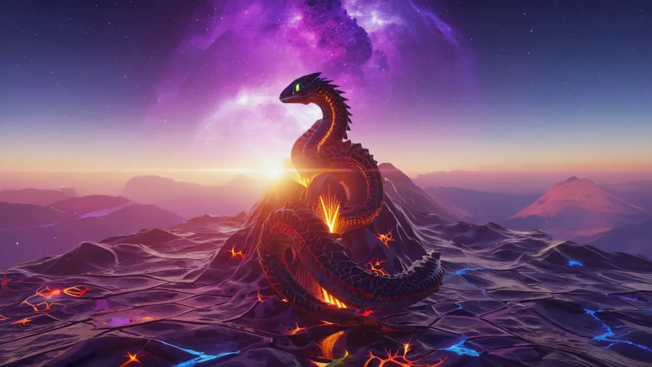 Fantasy Dragon on a Volcanic Landscape