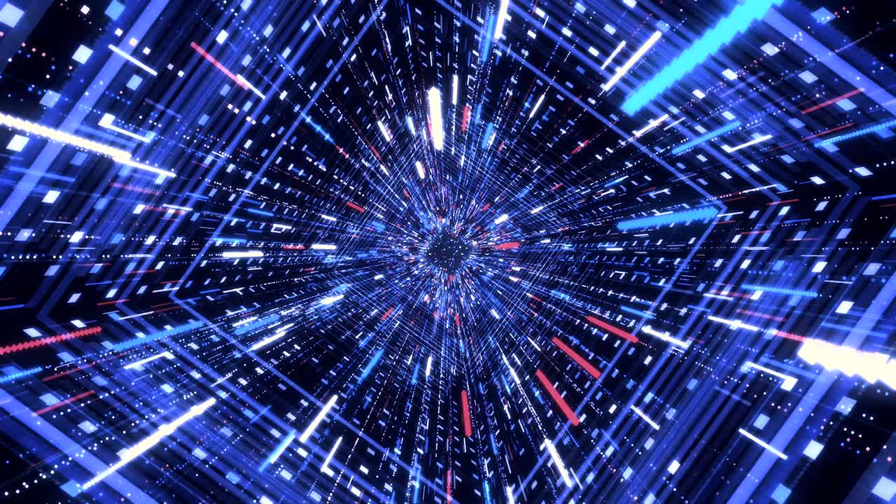 hipersalto abstracto a través de estrellas azules en el universo, bucle sin costuras. animación. velocidad de la luz moviéndose rápido, vista dentro del túnel de la máquina del tiempo