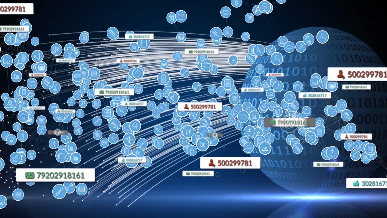 전 세계 배너와 아이콘에 있는 소셜 미디어 텍스트의 애니메이션