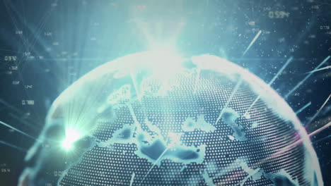 globo digital con puntos de datos y haces de luz, animación de red global