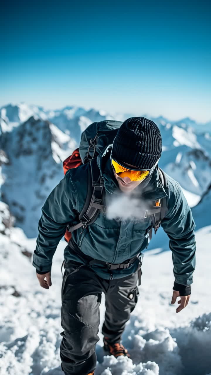 Persona che fa un'escursione su una montagna innevata